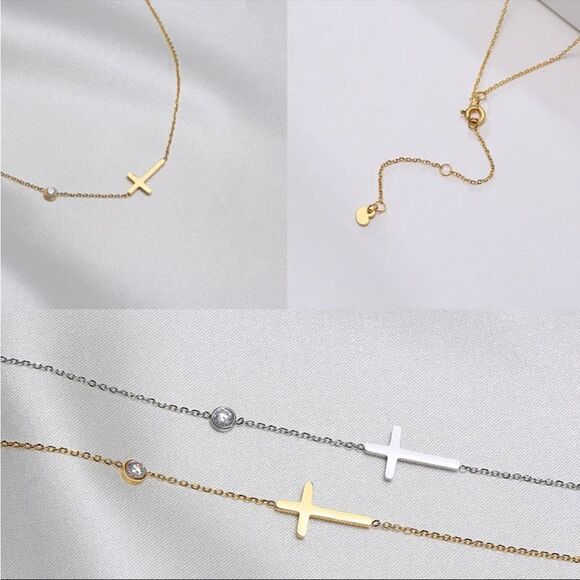 Delicate Petite Sideway Cross Necklace - Picture 2 of 9